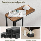 Simple Trending C Shaped Side Table, End Table Set of 2, Sofa Couch Table TV Tray for Living Room, Small Space, Rustic Brown