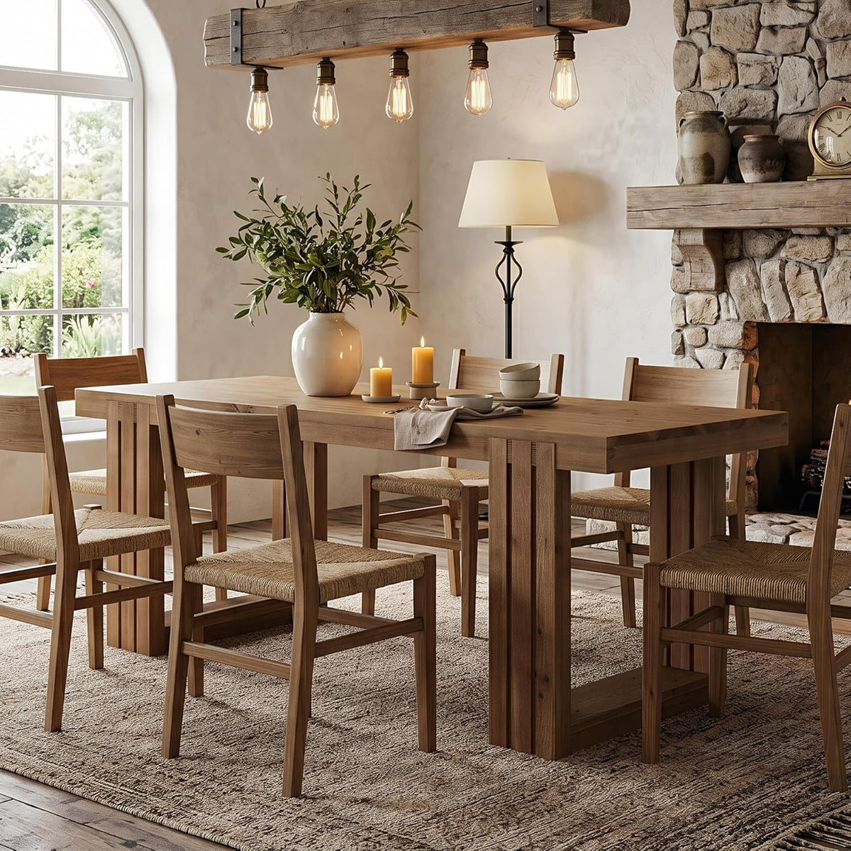 LITTLE TREE Solid Wood Dining Table, 61.8” Dining Table for 4-6 People, Rectangular Wood Kitchen Table, Farmhouse Dinner Table with U-Shaped Legs for Kitchen, Dining Room, Kitchen, Rustic Brown