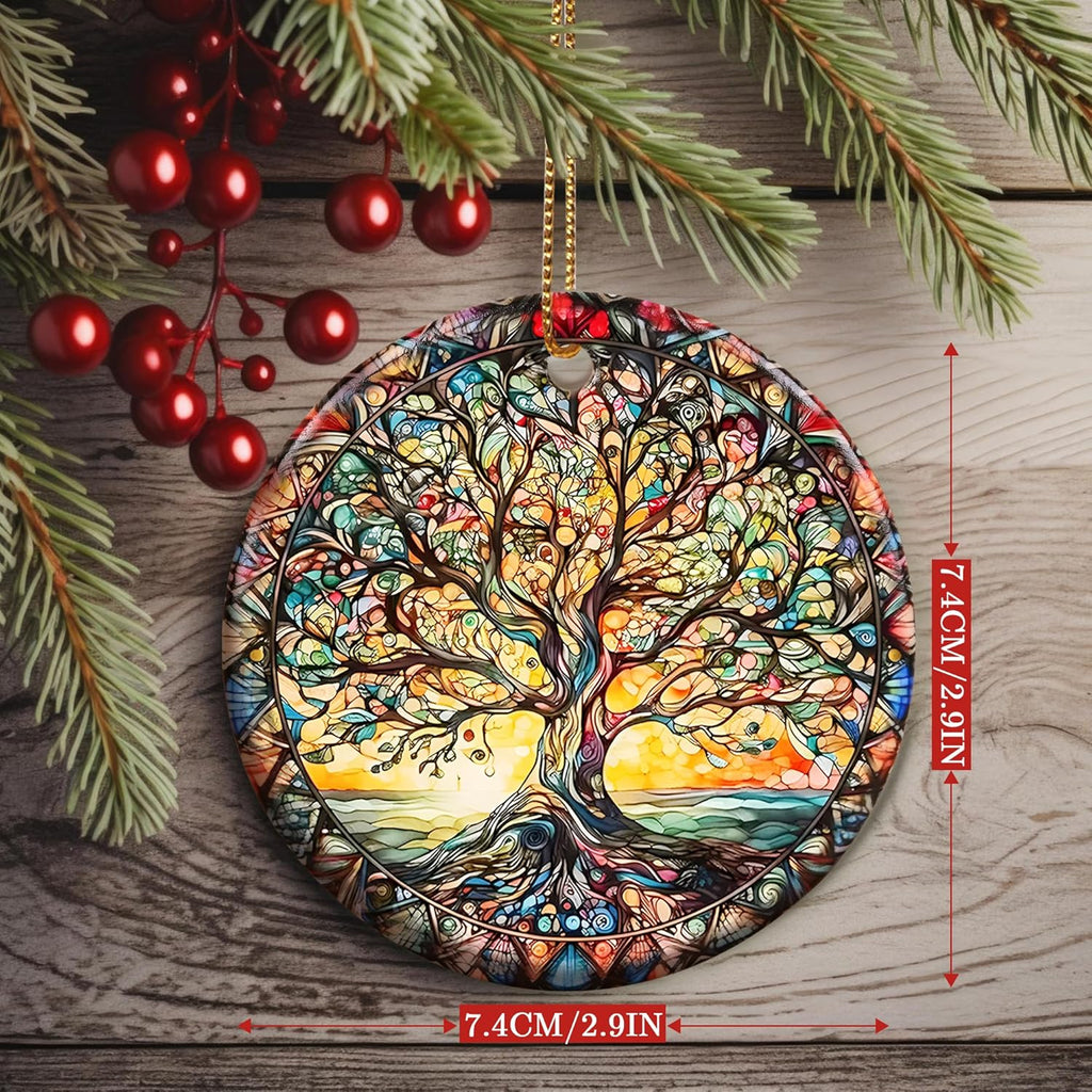 Colorful Ceramic Tree of Life Christmas Ornament, Tree of Life & Christmas Ornaments for Tree, Holiday Decor - Pattern C