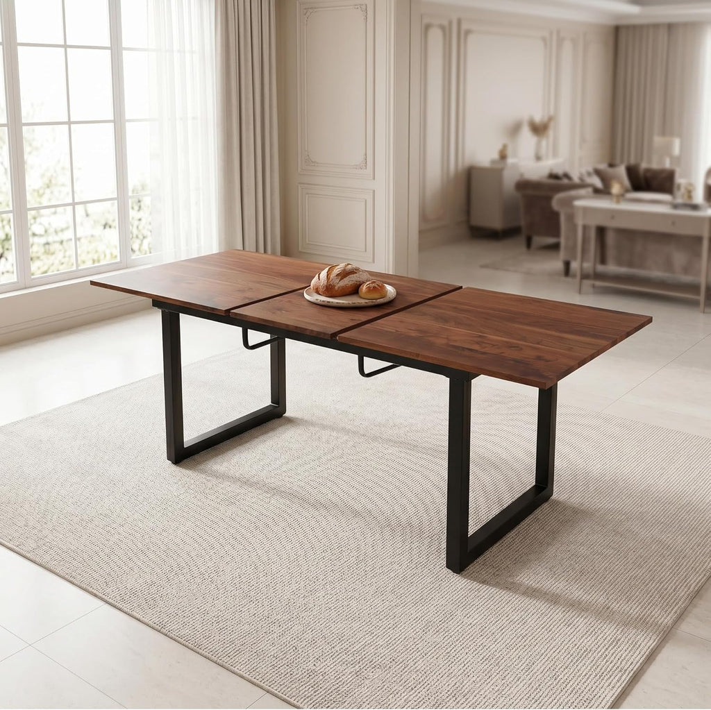 Extendable Dining Table for 4-8, 55"-71" Rectangular Kitchen Table, Modern Farmhouse Expandable Table with MDF Top, Space-Saving Wooden Table for Dining Room, Kitchen, Living Room, Office, Walnut