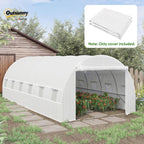 Outsunny 19.7' x 9.8' x 6.6' Plastic Greenhouse Cover Replacement, Heavy Duty Waterproof Tarp for Hoop House, Sheeting with 12 Windows, Door & Reinforcement Grid, White