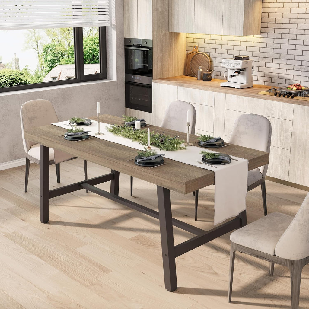GarveeHome Industrial Dining Table for 4-6 People, 63" Long Wooden Kitchen Table with Sturdy Metal Frame & Black Finish - Seats 4 Rectangular Counter for Dinner, Kitchen, Dining Room - Rustic Pear