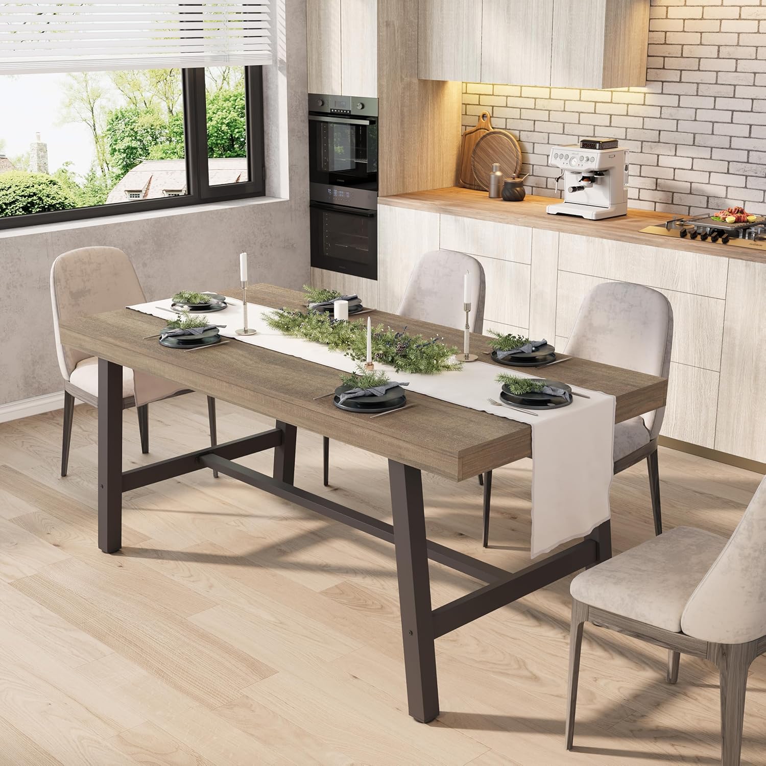 GarveeHome Industrial Dining Table for 4-6 People, 63" Long Wooden Kitchen Table with Sturdy Metal Frame & Black Finish - Seats 4 Rectangular Counter for Dinner, Kitchen, Dining Room - Rustic Pear