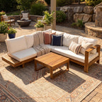 4pc Acacia Wood Outdoor Sectional Sofa Set with Cushions | Slatted Design - Modern Patio, Deck & Garden Seating for Ultimate Comfort