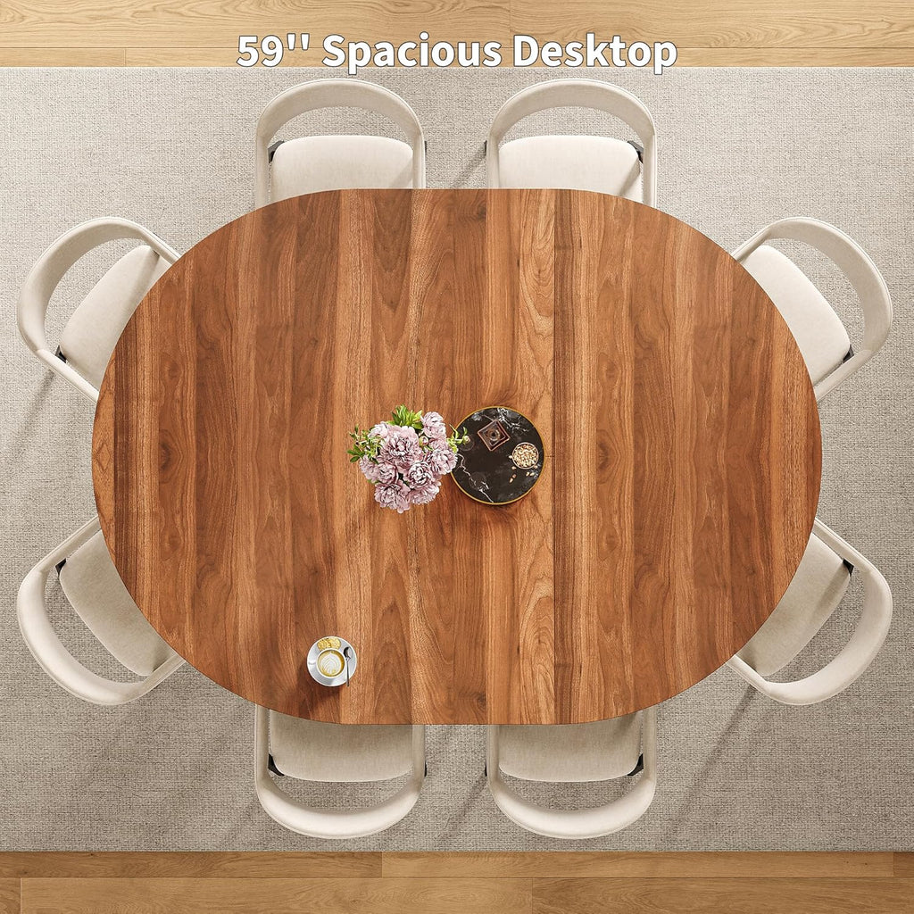 iPormis 43.3-59 Inch Extendable Round Dining Table for 6-8 People, Oval Dinner Table with Adjustable Top and A Stable Round Pedestal Base, Space Saving Wooden Kitchen and Dining Table, Walnut