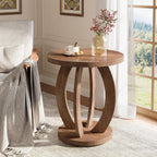 Tribesigns End Table, Round Side Table with Storage, Farmhouse Nightstand Bedside with Round Tabletop, Accent End Table for Living Room Bedroom Small Space, Wooden Accent Furniture, Rustic Brown