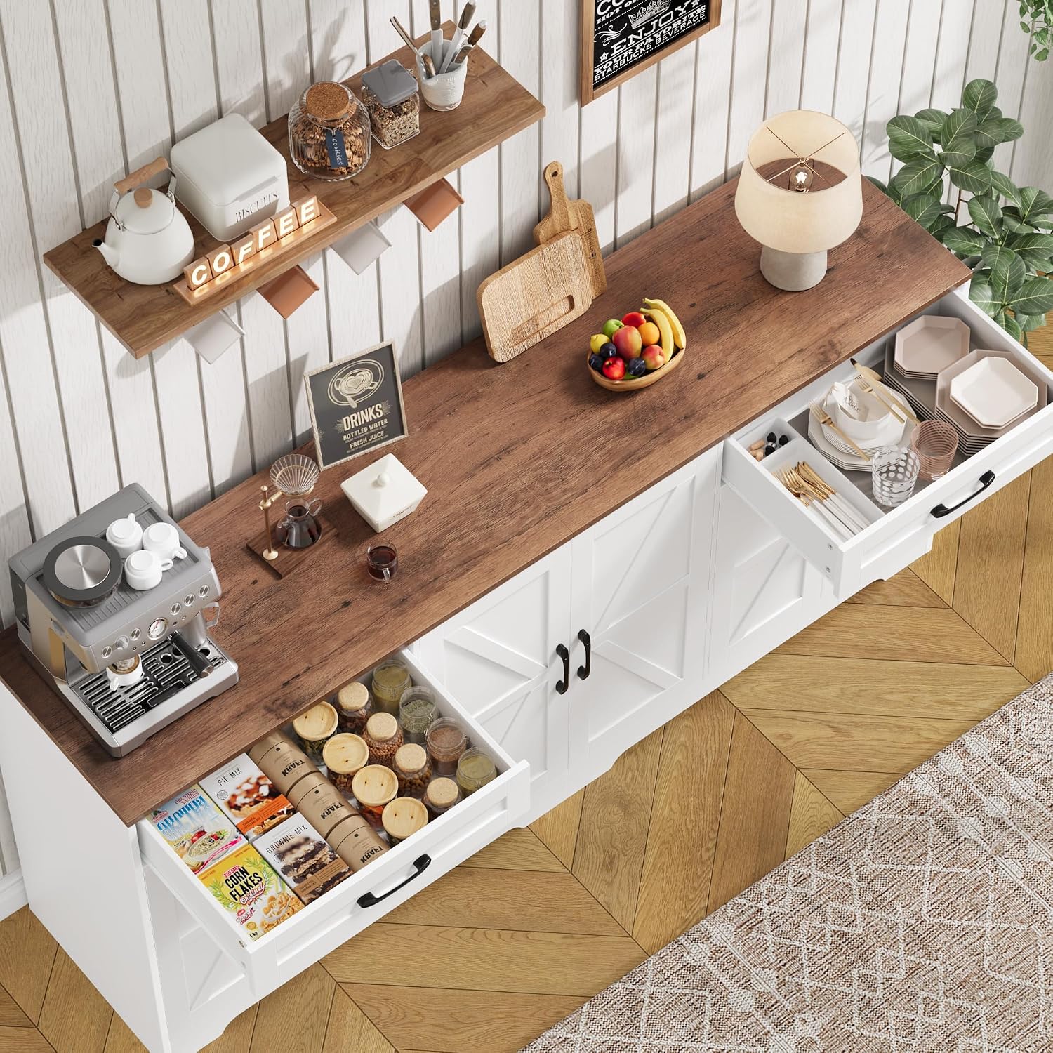 BOTLOG 71” Large Kitchen Buffet Cabinet with Adjustable Shelves