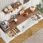 BOTLOG 2PCS Kitchen Cabinets, 71” Large Sideboard Buffet Cabinet with Storage, 72" Tall Pantry Cabinet with Microwave Stand, Wood Coffee Wine Bar Console Table for Kitchen, Dining Room, White