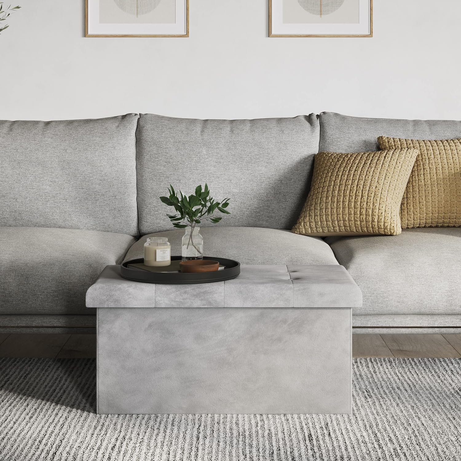 Storage Ottoman - Velvet Tufted Footrest, Linen Chest, or Bench Organizer with Removable Lid for Bedroom, Dorm Room, or Entryway by Lavish Home (Gray)