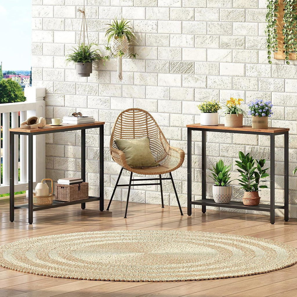 HOOBRO 29.5" Narrow Console Table, Set of 2, Small Entryway Table with Shelf, 2 Tier Thin Sofa Table, Behind Couch Table, Side Table, for Hallway, Living Room, Rustic Brown and Black BF74XGP201