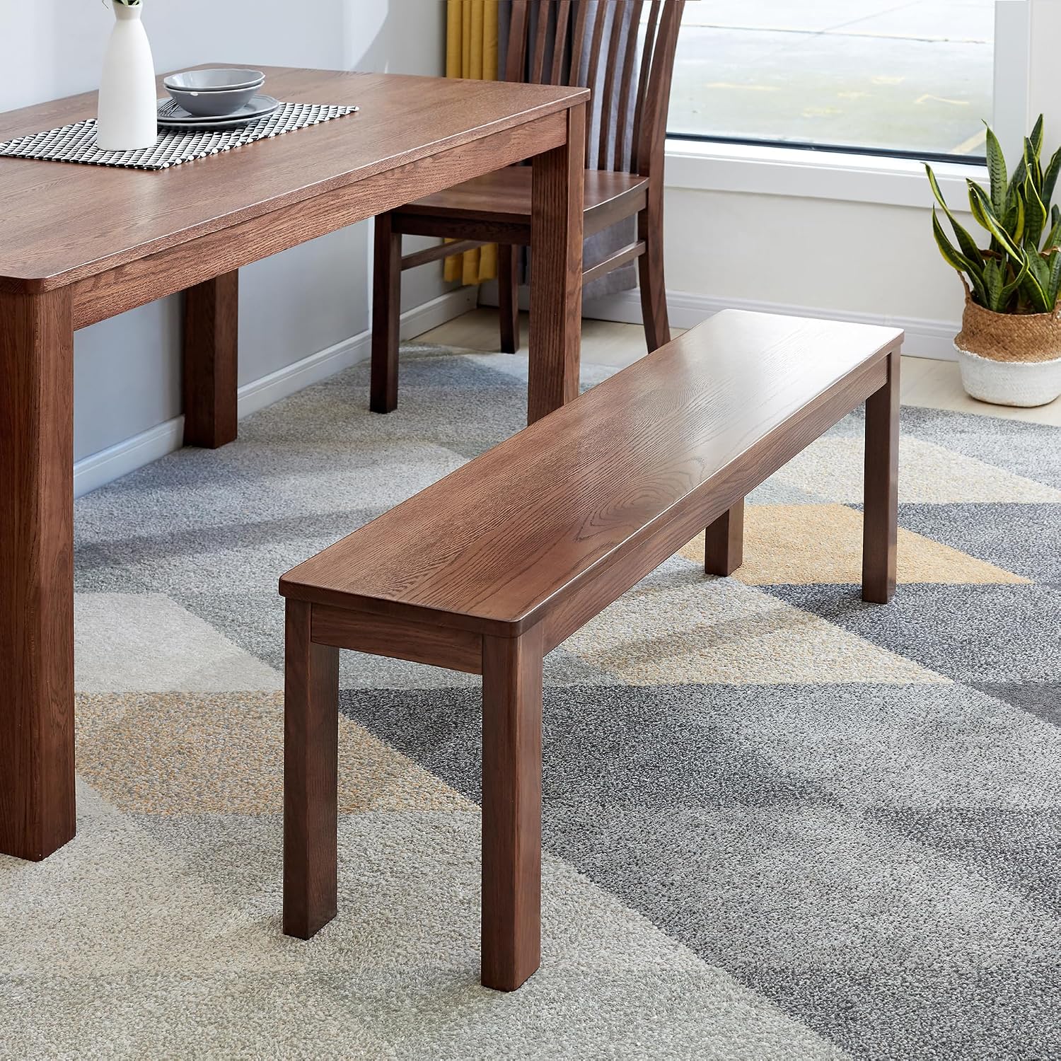 KEIKI Dinning Bench, 47.2" L Wood Dining Bench Indoor, Farmhouse Kitchen Table Bench for Kitchen, Living Room, Entryway, Walnut