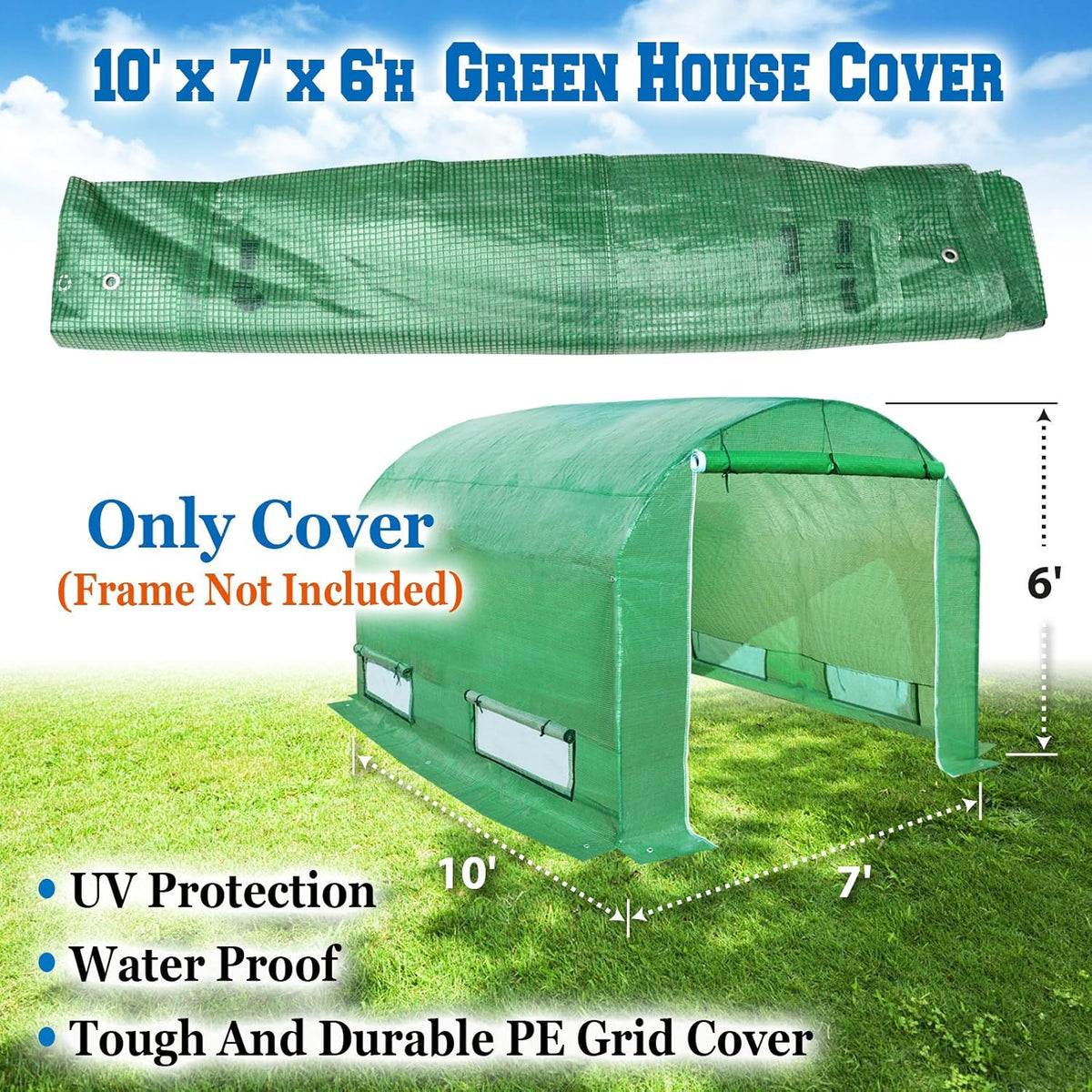 Strong Camel Greenhouse Replacement Covering for Outdoor Larger Hot Garden House , Support Arch Frame Climbing Plants/Flowers/Vegetables (10' X7'X6', Cover)