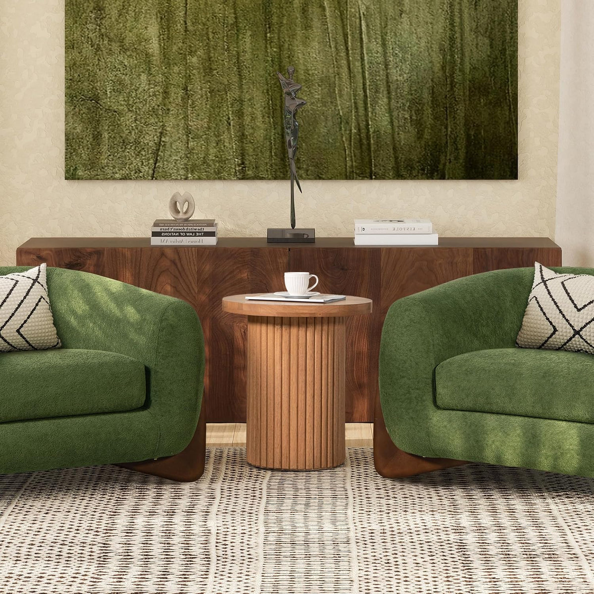 Jennifer Taylor Home Kenzie 19.5" Fluted Pillar Round Accent Side Table, Light Natural Brown Rubberwood