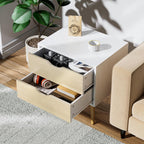 End Table Set of 2 with Storage Drawers, Modern Nightstands Small Sofa Side Tables, Accent Wooden Bedside Table for Living Room, White/Oak