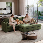 Ihanherry 117" Oversized Modular Sectional Sofa, Modern U Shaped Cloud Couch with 2 Storage Ottoman, 5-Seat Comfy Chenille Deep Seat Sofa with 2 Pillows for Living Room, Green