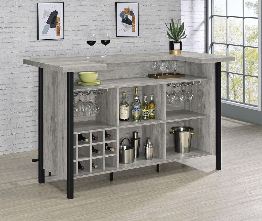 Coaster Home Furnishings - Bellemore - Wood & Metal - Bar Cabinet with Bottle Rack and Stemware Racks with Open Storage - Dining Room & Home Bar - Gray Driftwood - 182105