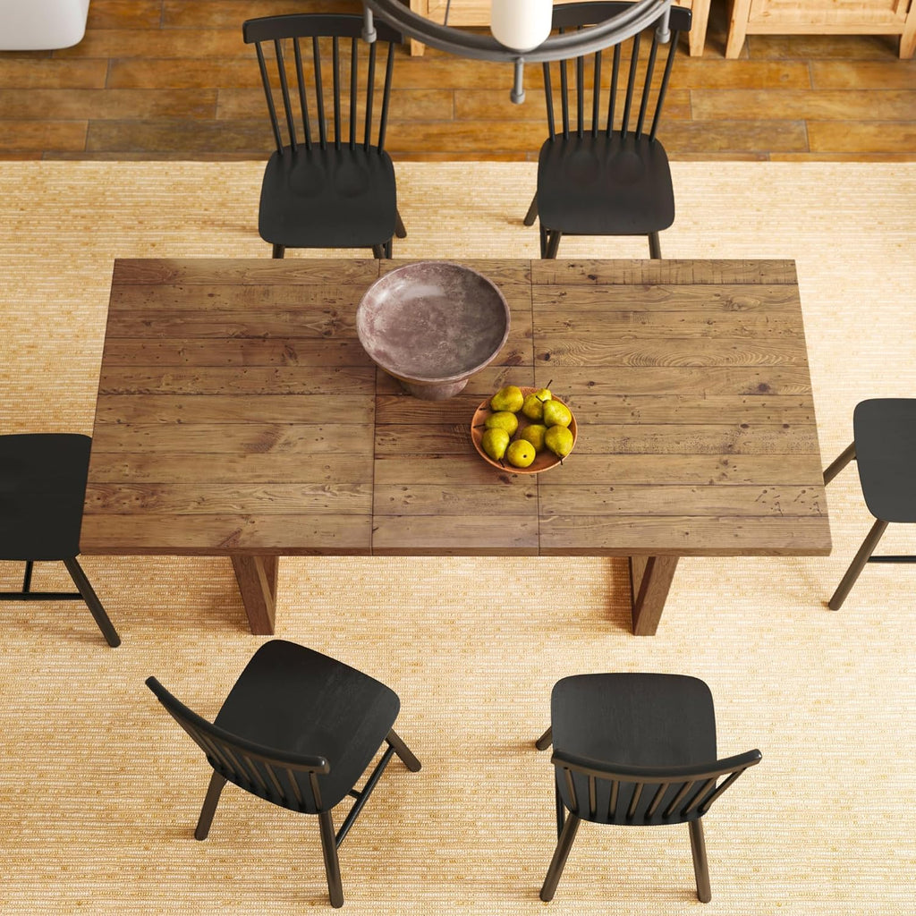 55-70.5" Extendable Dining Table Pine Expandable Dining Room Table for 4 6 8 People Large Rectangle Table Space Saving for Dining Room Living Room Home Office，Walnut