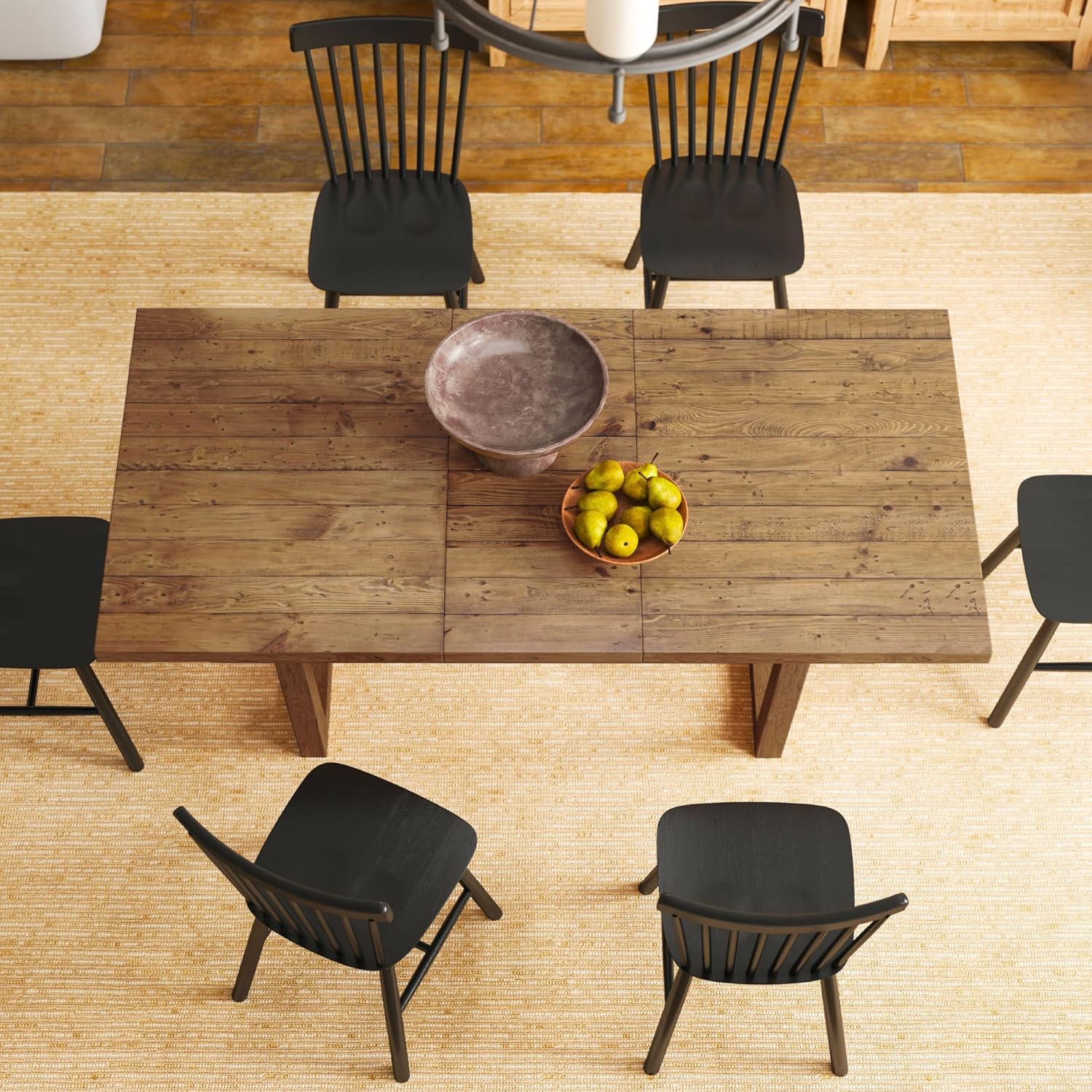 55-70.5" Extendable Dining Table Pine Expandable Dining Room Table for 4 6 8 People Large Rectangle Table Space Saving for Dining Room Living Room Home Office，Walnut