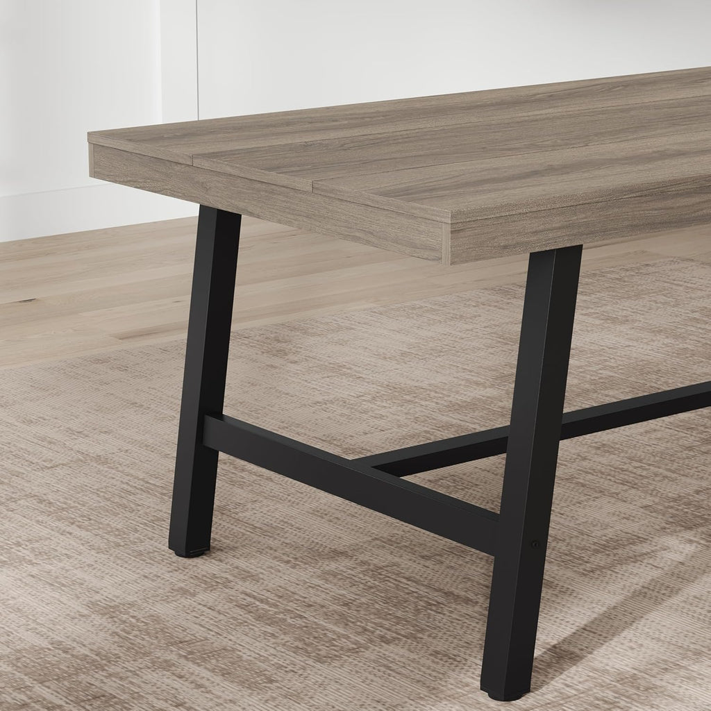 GarveeHome Industrial Dining Table for 6-8 People, 70.87" Long Kitchen Table with Sturdy Metal Frame, Rectangular Counter for Dinner, Kitchen, Dining Room (Grey Walnut, 71" Non-extendable)