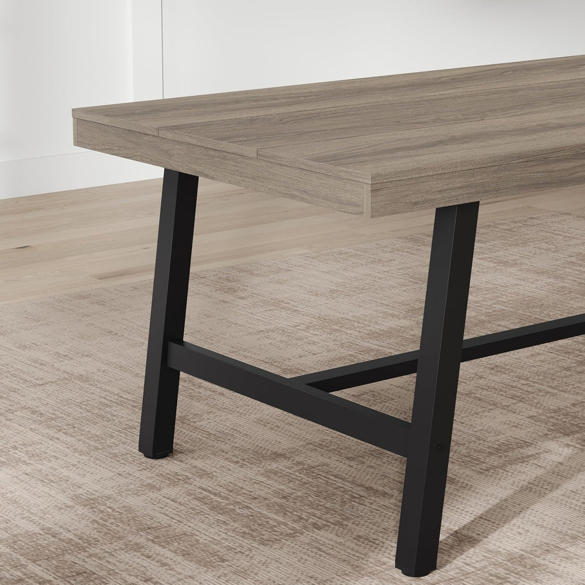 GarveeHome Industrial Dining Table for 6-8 People, 70.87" Long Kitchen Table with Sturdy Metal Frame, Rectangular Counter for Dinner, Kitchen, Dining Room (Grey Walnut, 71" Non-extendable)
