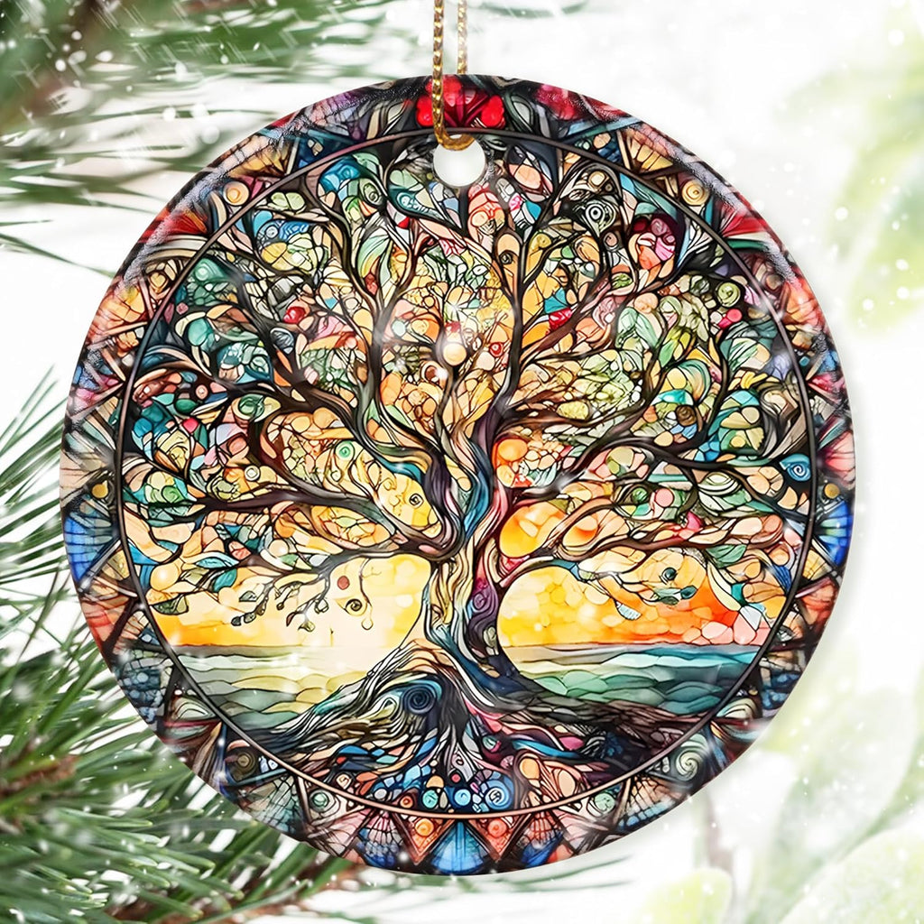 Colorful Ceramic Tree of Life Christmas Ornament, Tree of Life & Christmas Ornaments for Tree, Holiday Decor - Pattern C