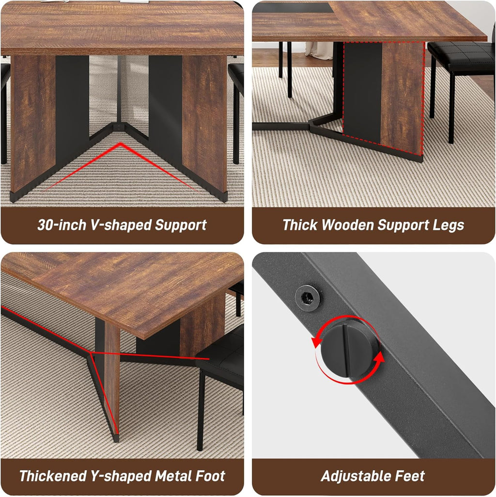chartustriable Dining Table for 8-10 People,94" Large Modern Kitchen Table W/Built-in Table Runner Design,Brown&Black Industrial Rectangular Dinner Table,Waterproof Wood Table Sturdy Base,280lbs Load
