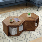 LEEMTORIG Hexagonal Narrow Solid Wood End Table, Multi Purpose Coffee Table with 2-Tier Storage Shelves, Modern Cherry Walnut Side Table for Living Room, 22.3" Dx13.9 Wx19.4 H, No Assembly, CJ-005