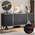 oneinmil 60” Modern Sideboard Buffet Cabinet, Fluted Storage Sideboard with Adjustable Shelves & Pop-Up Doors, Multifunctional Accent Cabinet for Kitchen, Living Room, Hallway, Black and Gold