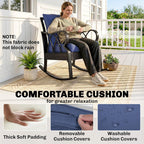 Outsunny 2 Piece Outdoor Wicker Rocking Chairs with Padded Cushions, Aluminum Furniture Rattan Porch Rocker Chairs w/Armrest for Garden, Patio, and Backyard, Blue