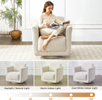 Swivel Accent Chair, 360° Barrel Chair with Solid Wood Frame & Removable Ergonomic Support Back Cushion, Fully Assembled Chenille Armchair for Living Room & Bedroom, Beige