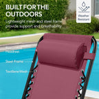 Best Choice Products Outdoor Zero Gravity Rocking Chair, Folding Reclining Patio Lounge Chair with Adjustable Pillow for Lawn, Beach, Camping - Burgundy