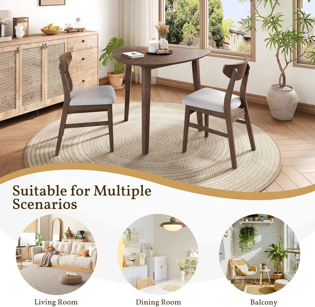 P PURLOVE Modern 3 Piece Table Set, Triangular Table and 2 Curved Wood Chairs for Living Room, Dining Room, Kitchen, Small Space, Minimalist Space-Saving (Brown and Grey)