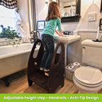 Little Partners 3-in-1 Growing Step Stool Toddler Tower Helper Step Stool, Wooden Standing Stool for Bathroom or Kitchen, Anti-Slip Feet, Built-in Safety Hand Rails Up to 100 lbs. (Espresso)
