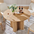 T4TREAM 47" Fluted Round Dining Table for Kitchen Living Room, Natural Oak | Mid Century Modern Kitchen Table,Seats 4-6,Thickened Edge and Sturdy Reeded Pedestal Base