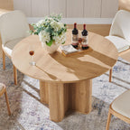 T4TREAM 47" Fluted Round Dining Table for Kitchen Living Room, Natural Oak | Mid Century Modern Kitchen Table,Seats 4-6,Thickened Edge and Sturdy Reeded Pedestal Base