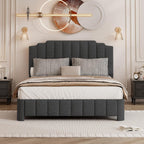 Queen Bed Frame with Adjustable Headboard, Boucle Queen Size Bed Frame