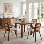 DUOMAY Modern PU Leather Dining Chairs Set of 4, Cane Back Room Chairs with Solid Wood Legs Kitchen Chairs for Living Room, Restaurant, White