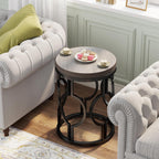 Tribesigns Round End Table, Industrial Side Table with Metal Hollow Frame, Small Bedside Table Nightstand for Living Room, Bedroom, Easy Assembly (Grey,1PC)