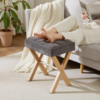 Royal Windsor Vanity Stool,Small Makeup Chair with Metal X Legs | Square Foot Stool,Modern Vanity Chair,Upholstered Vanity Seat for Entryway,Bedroom and Living Room,Dark Grey+Yellow