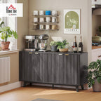 HOMCOM Sideboard Buffet Cabinet with Storage, 55" Fluted Modern Buffet Table Coffee Bar Console Cabinet with 2 Adjustable Shelves, 4 Doors for Dining Room, Living Room, Hallway, Dark Gray