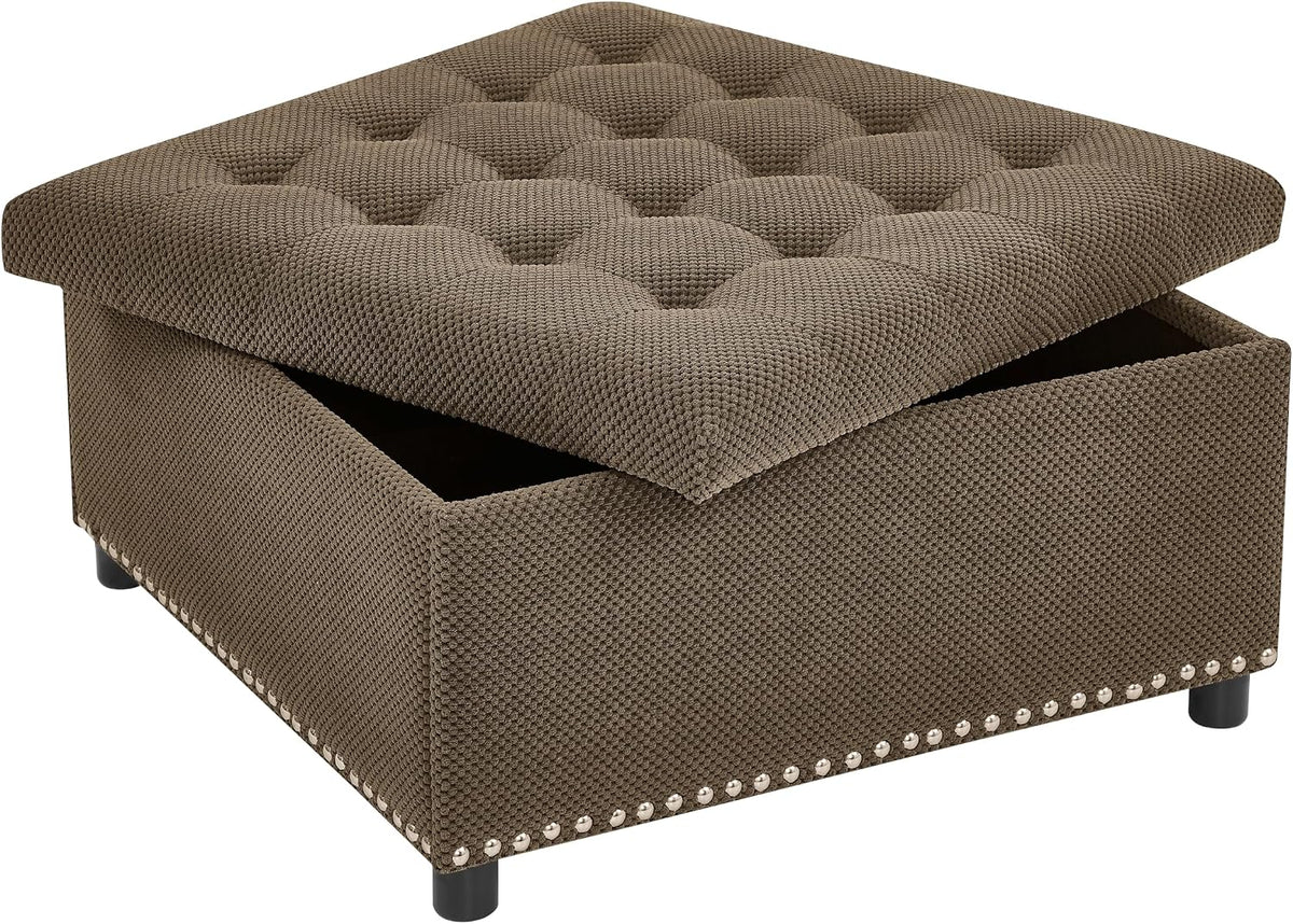 30 inch Large Square Storage Footstool Coffee Table with, Ample Space - Perfect for Living Room Storage
