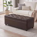 Mangodan 43" Storage Ottoman Bench, Tufted Ottoman with Storage for Living Room, Large End of Bed Ottomans, Modern Entryway Benchs, Window & Bedroom Benches for Foot of Bed (Faux Leather Dark Brown)