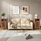 BVIUNTWO Set of 2 End Table, Farmhouse Sofa Table with Grille Door, Side Tables for Living Room, Bedroom, Brown