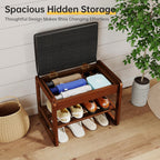 Shoe Rack Bench with Flip-Top Storage, Rubberwood 2-Tier Shoe Organizer with Cushion, Small Wooden Shoe Stand for Entryway, Mudroom, Hallway, Closet, Front Door Entrance, Foyer