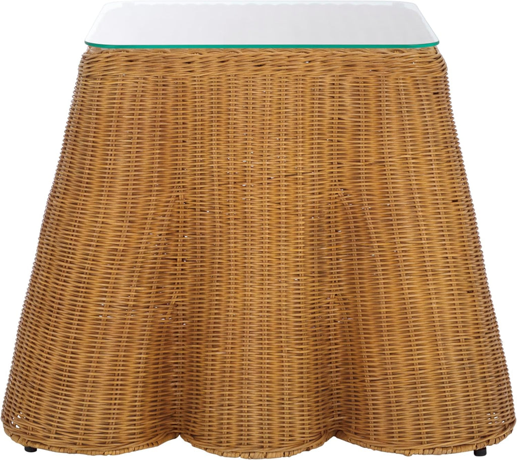 SAFAVIEH Couture Collection - Hylda Natural Rattan Accent Table, Square Design with Glass Top, Boho Coastal Style, Fully Assembled (CWK3010A)