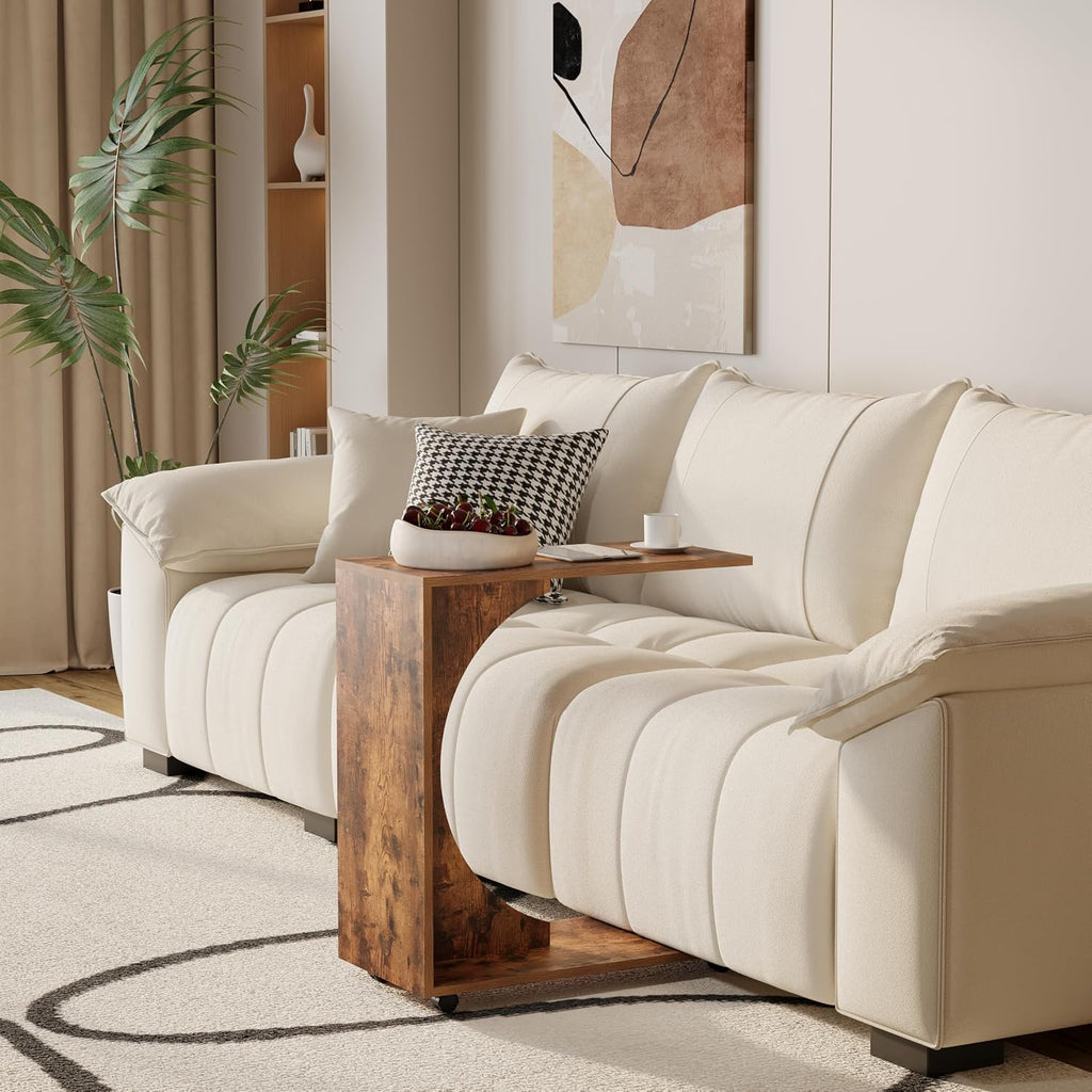 C Table end Table,Rolling Side Table with Wheels,Couch Tables That Slide Under，C Shaped Sofa Tray for Living Room, Bedroom,Chair, 2 PCS