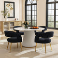 Hyfirm Black Barrel Dining Chairs Set of 4, Upholstered Velvet Dining Room Chairs with Gold Legs Hollow Back Modern Comfy Armchairs for Kitchen Recepition Restaurant