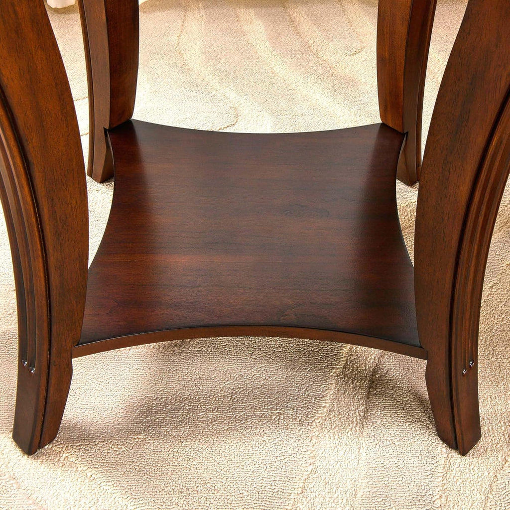 PADMA HOUSE Traditional Wood End Table with Storage Shelf, Square Solid Wood Sofa Side Table with Curved Legs, 2-Tier Wooden Bedside Tables in Cherry for Living Room,19.7 * 19.7 * 23.8in