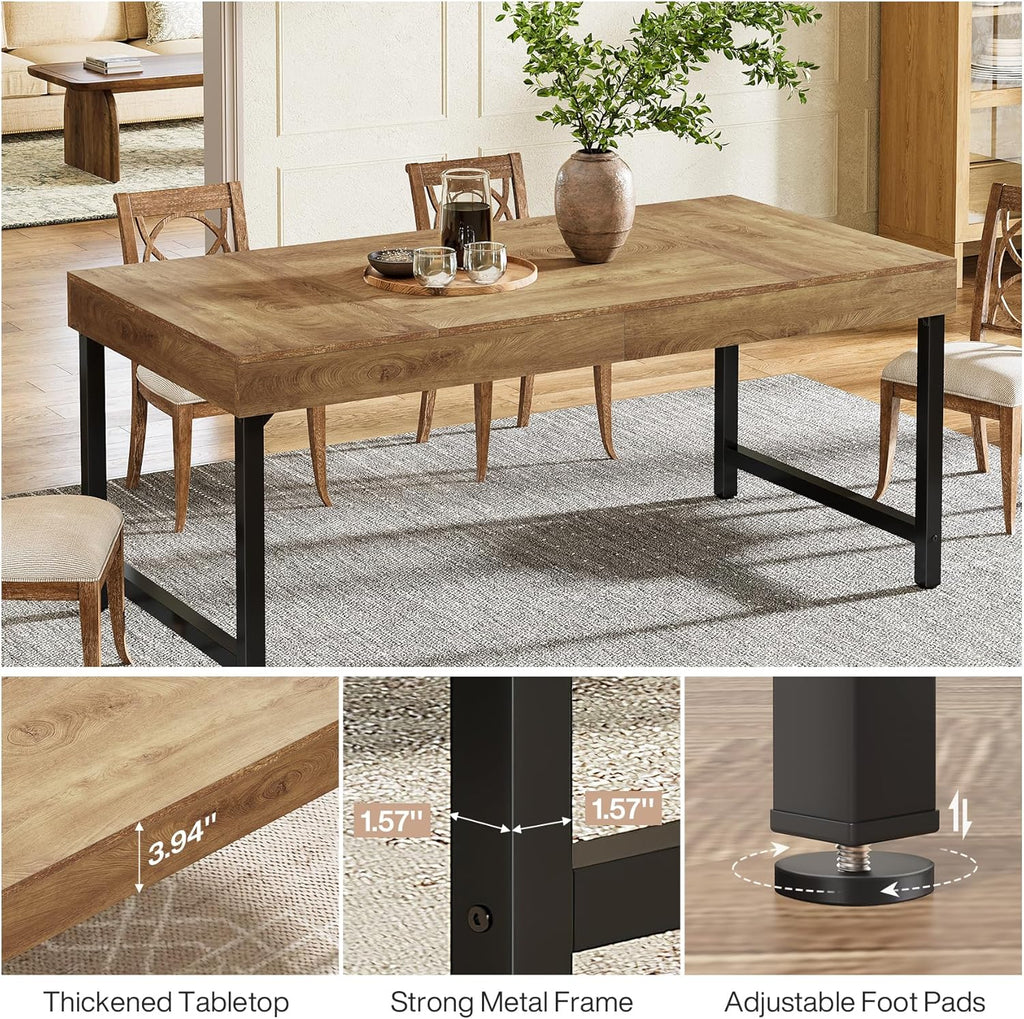 Tribesigns Farmhouse Dining Table for 4-6 People, 55 Inches Industrial Rectangular Kitchen Dinner Table with Heavy-Duty Metal Legs for Home, Dining Room, Small Space, Rustic Brown