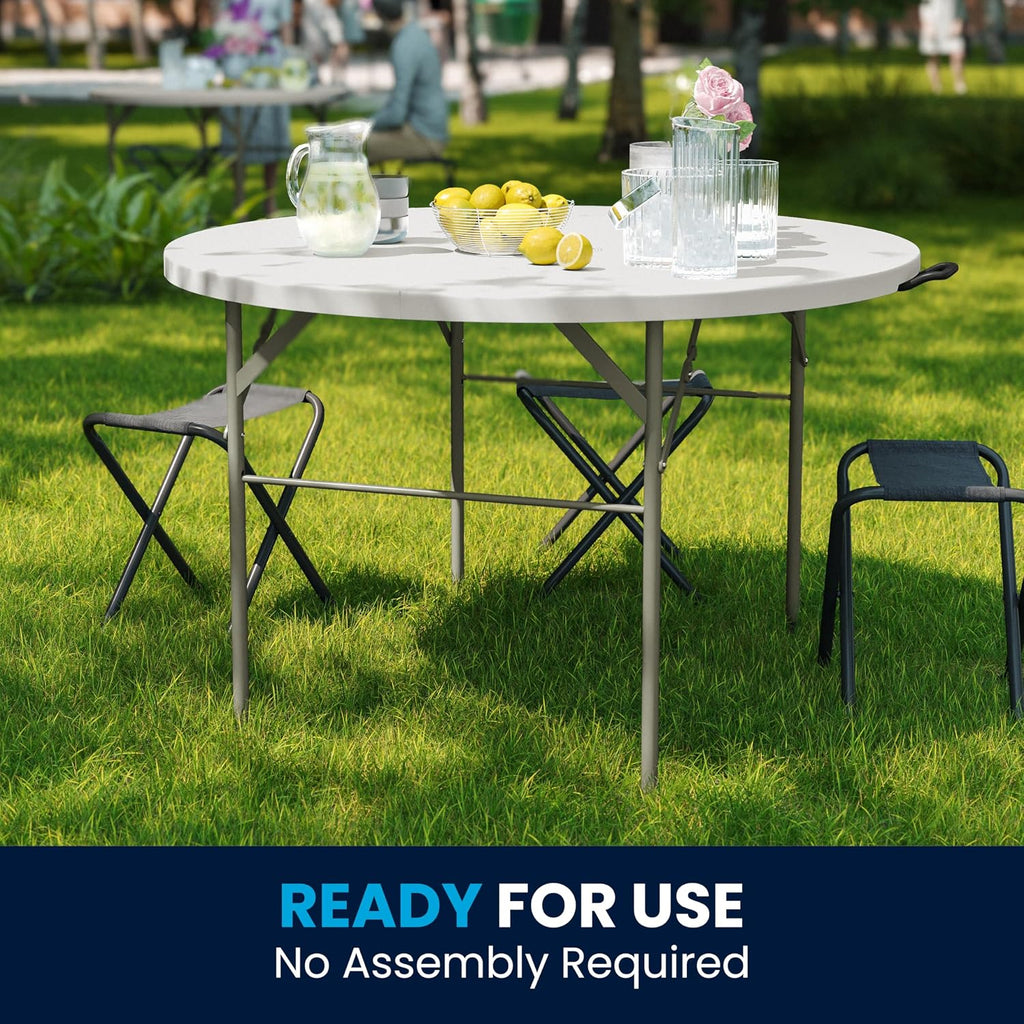 Flash Furniture 4-Foot Round Bi-Fold Granite White Plastic Folding Table | Lightweight, Easy Storage, Commercial Grade, Carrying Handle